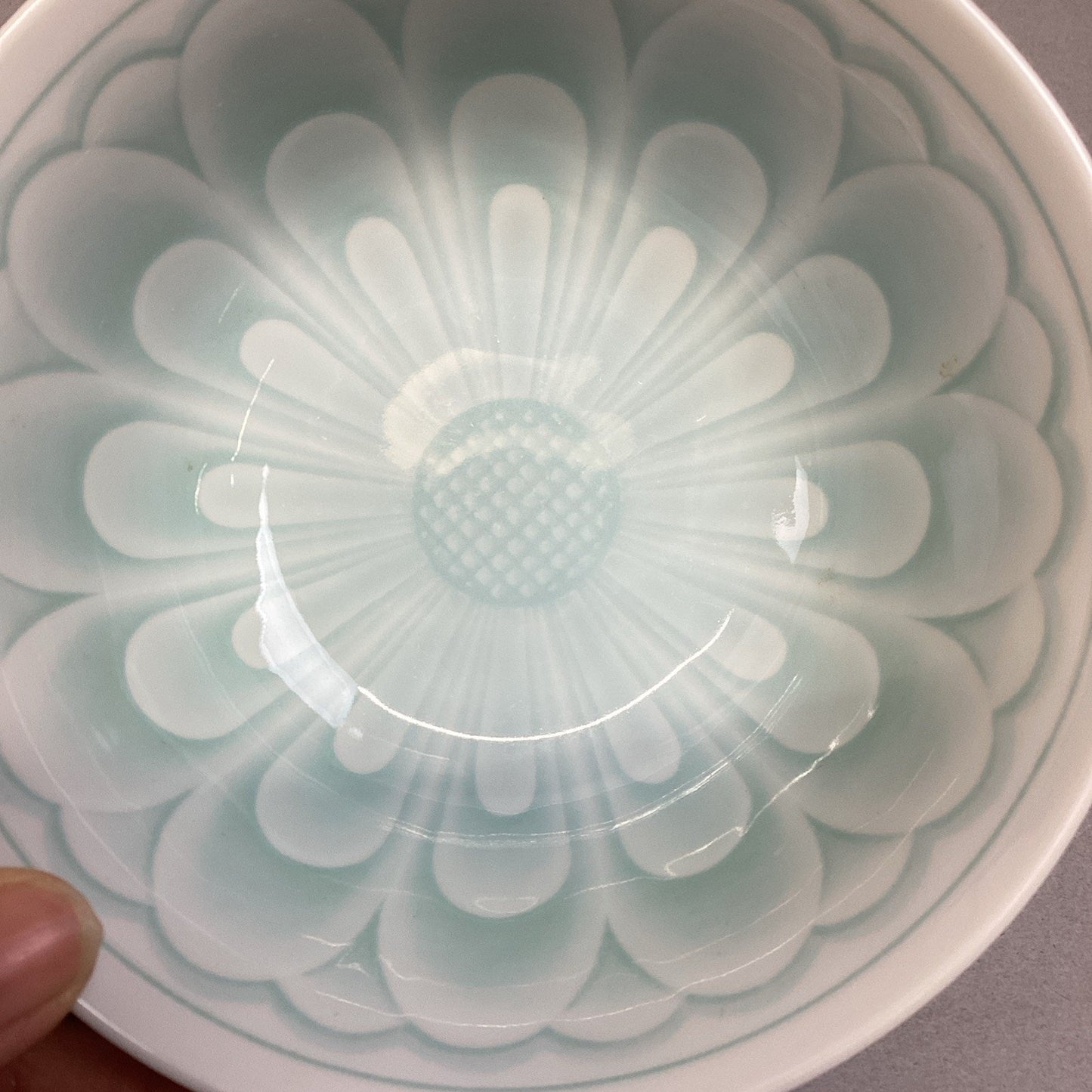 Vintage Porcelain Chinese Celadon Lotus Flower Green Soup Rice Bowl