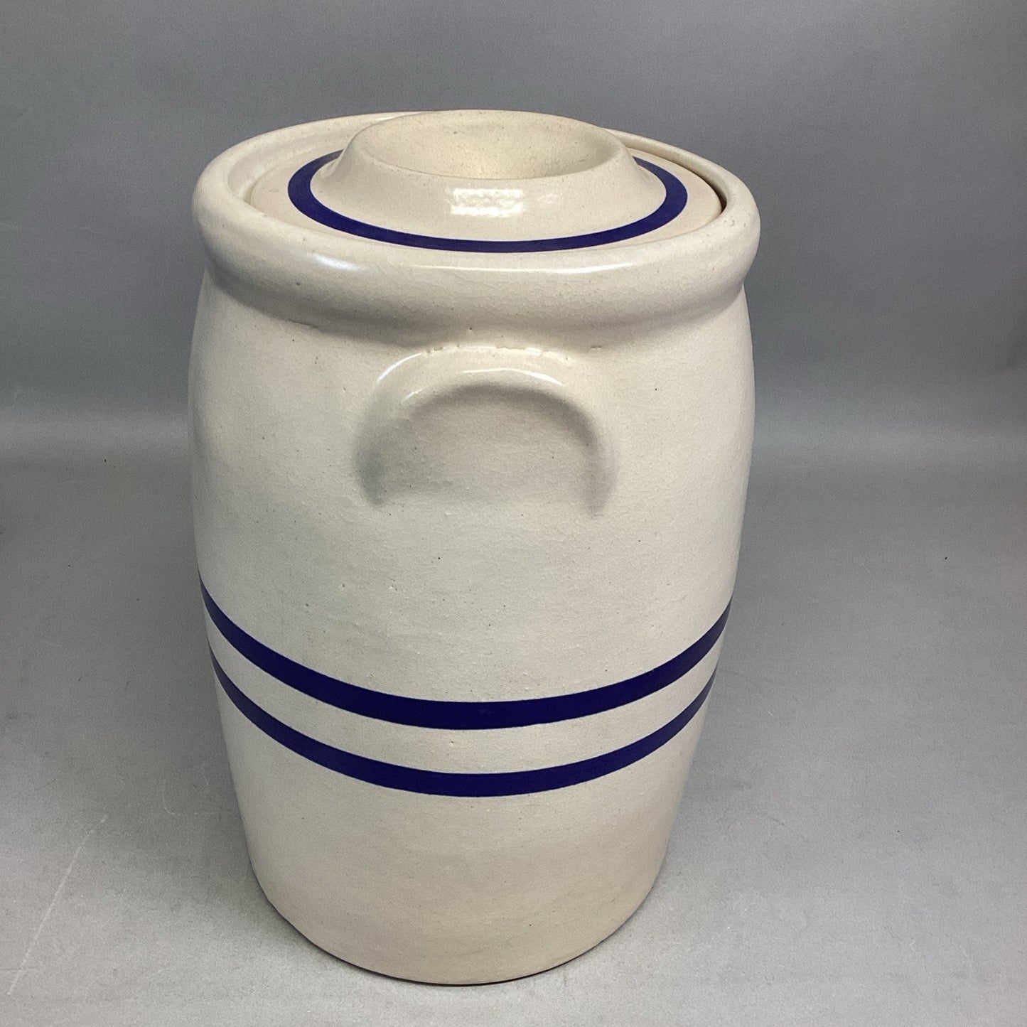Robinson Ransbottom Butter Churn Crock 3 Gallon Blue Crown/Blue Striped - 14”H