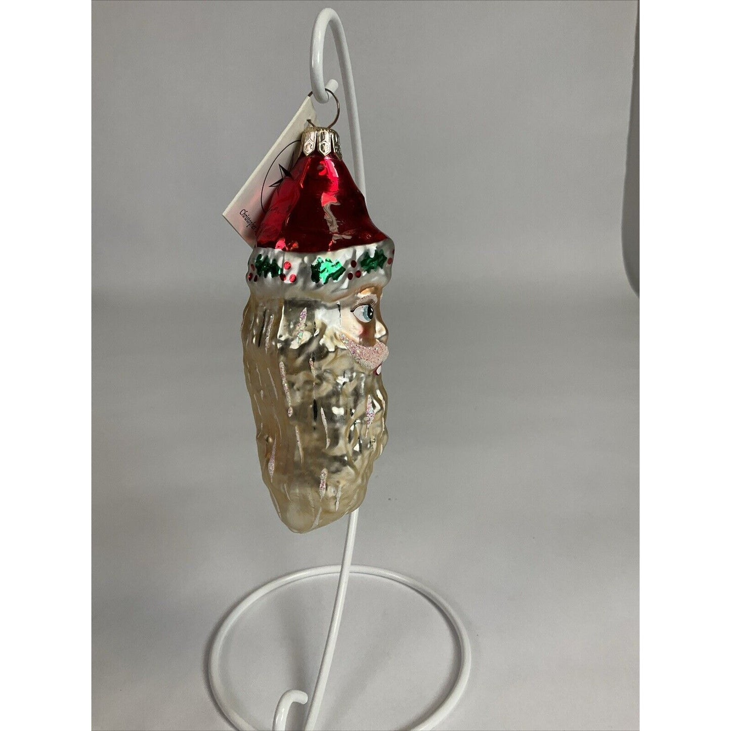Christopher Radko Ho Ho Ho Santa Claus Head Glass Christmas Ornament 5”