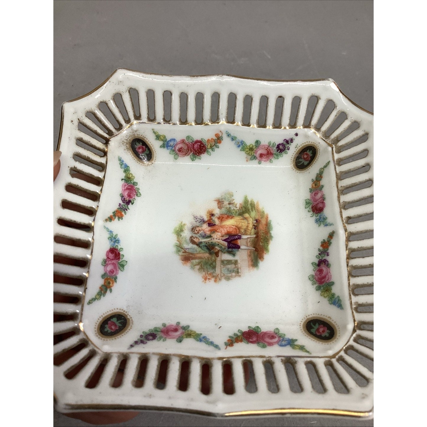 Minton Floral Toothpick Holder & Bavaria Schumann Reticulated Trinket Candy Dish