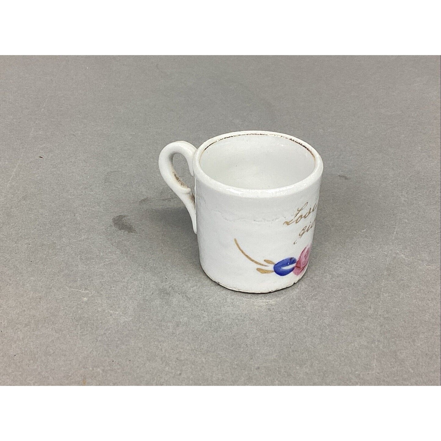 Antique Miniature Porcelain Sentimental Tea Cup "Love The Giver"