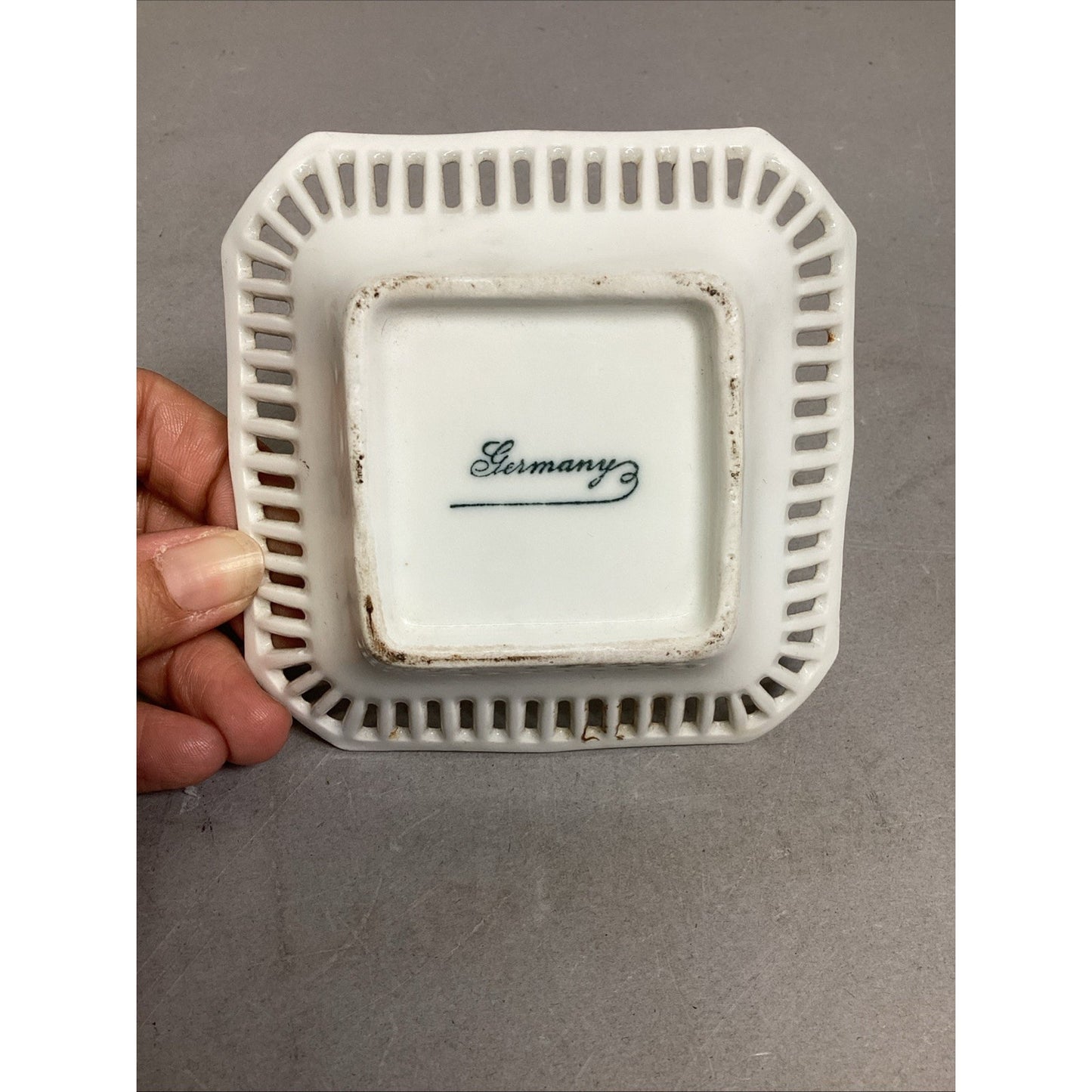 Minton Floral Toothpick Holder & Bavaria Schumann Reticulated Trinket Candy Dish