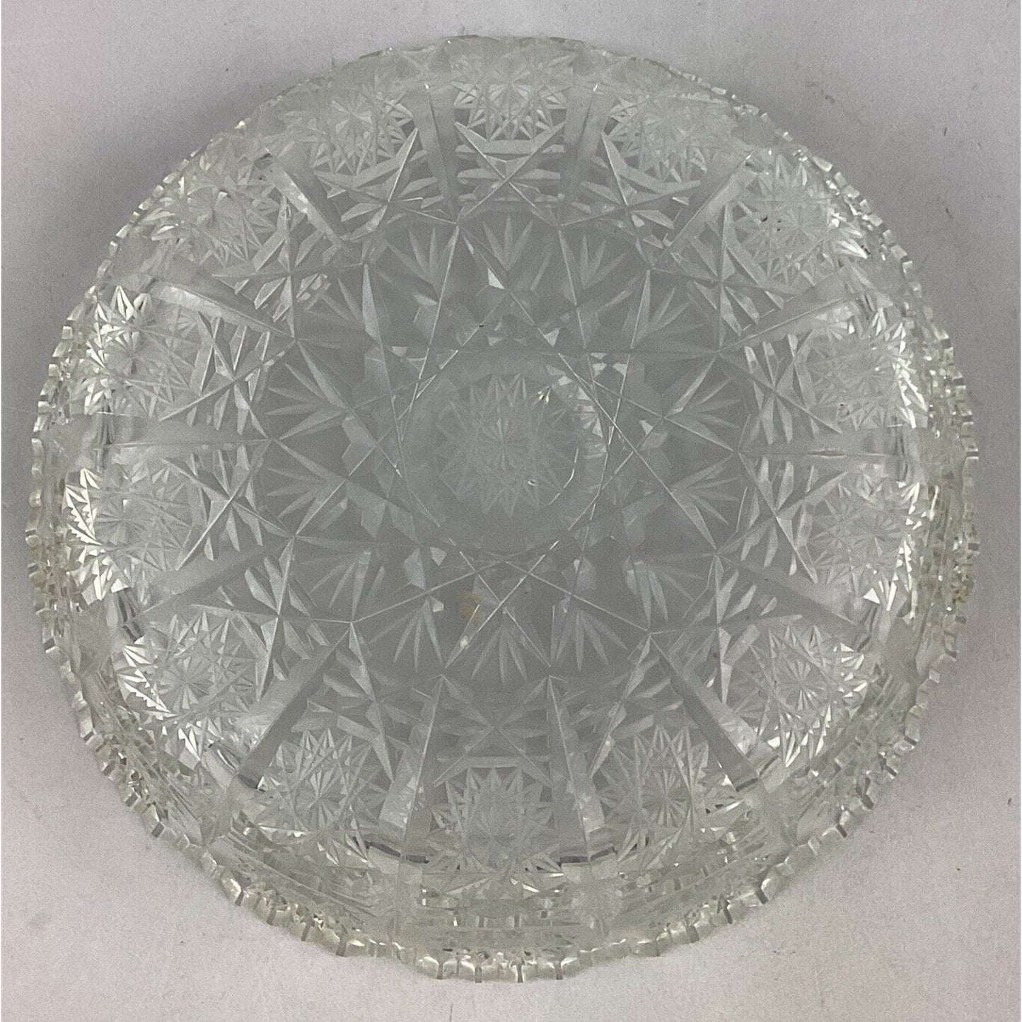 Vintage Heavy Cut Glass Floral Serving Bowl - 2.5”Hx9”D