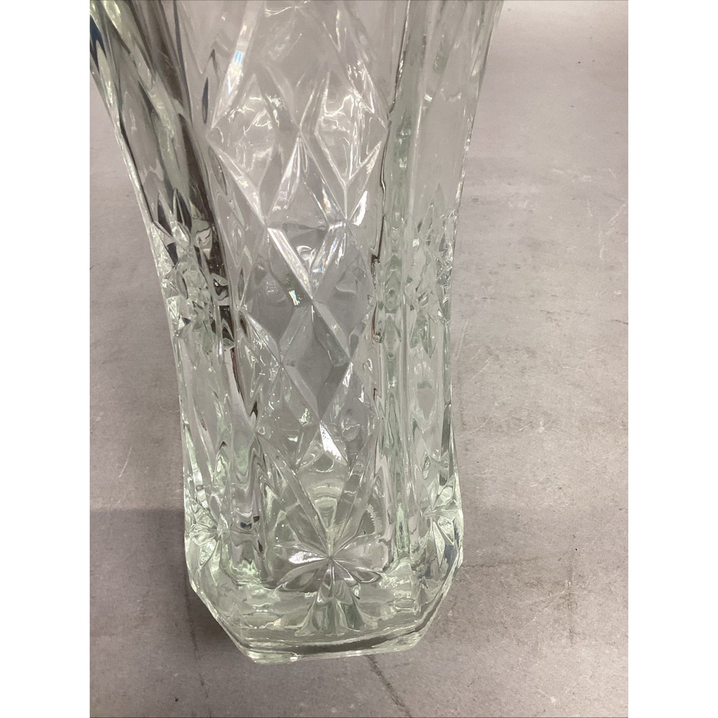 EAPG Clear Glass Vase Molded Wide Fluted Collar Starburst Lead Crystal 10.5”H