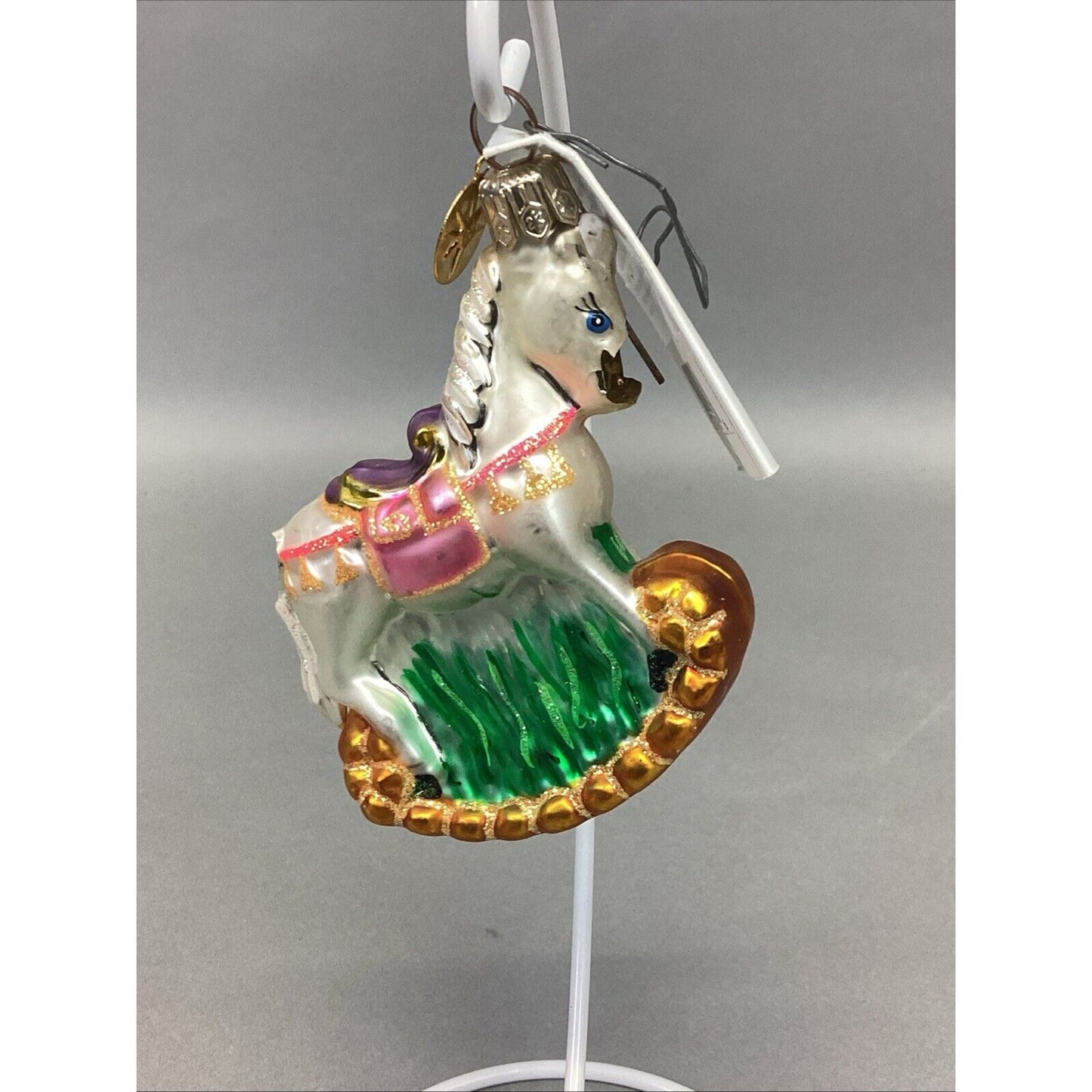 3 Radko Gingerbread Man And Rocking Horses Glass Christmas Ornaments - Damaged