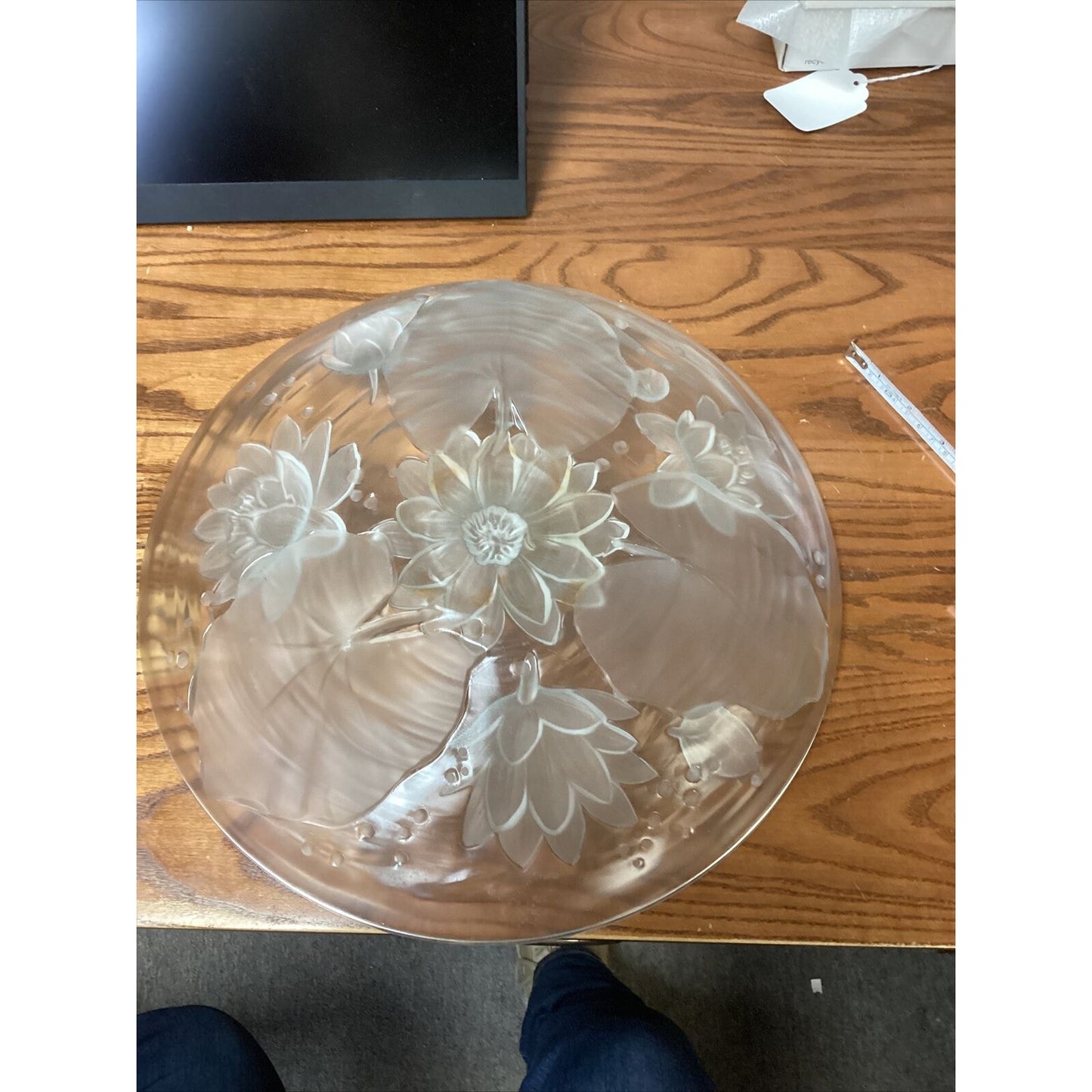 Vintage Verly’s Frosted Water Lilies Bowl - Signed - 13 3/4”
