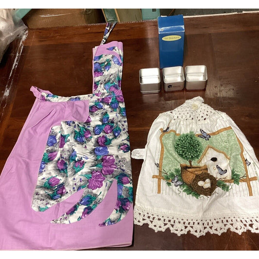 Floral Apron, Dish Towel And Tin Stackers (3)