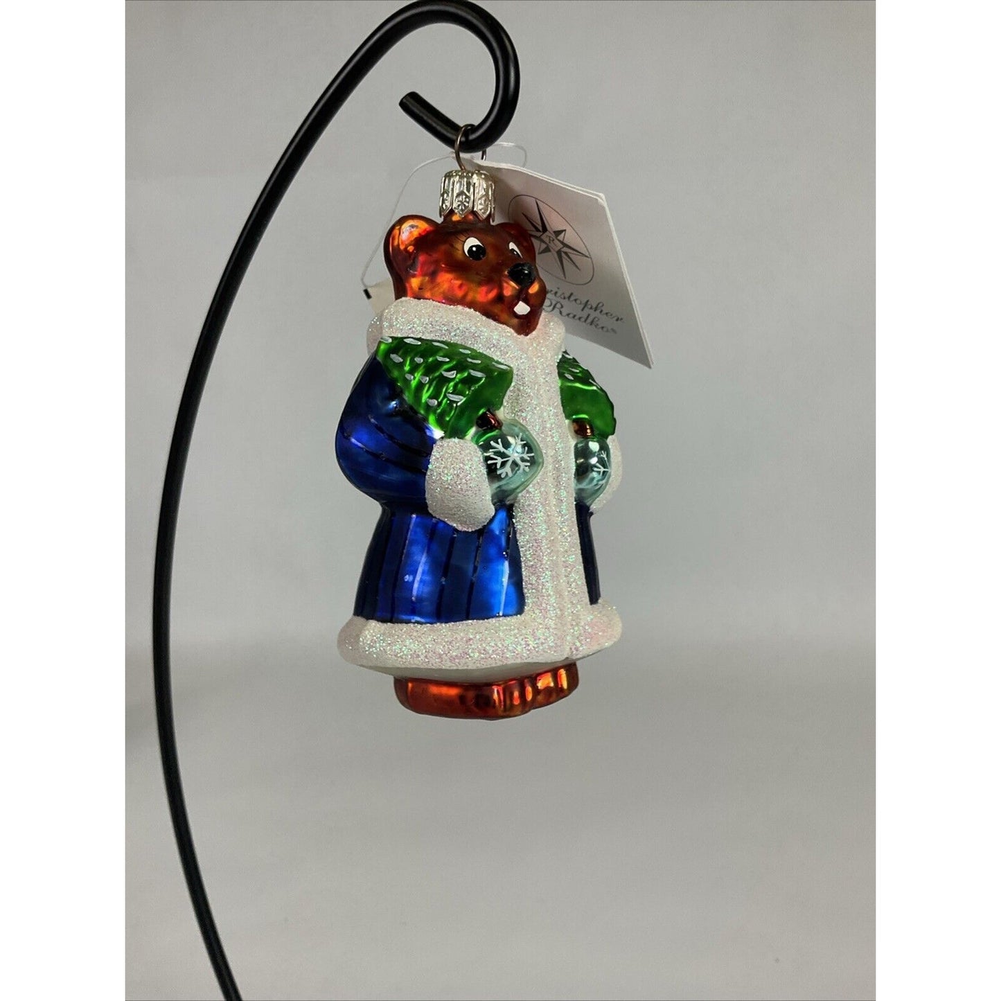 Christopher Radko Beary Chic Glass Bear Christmas Ornament