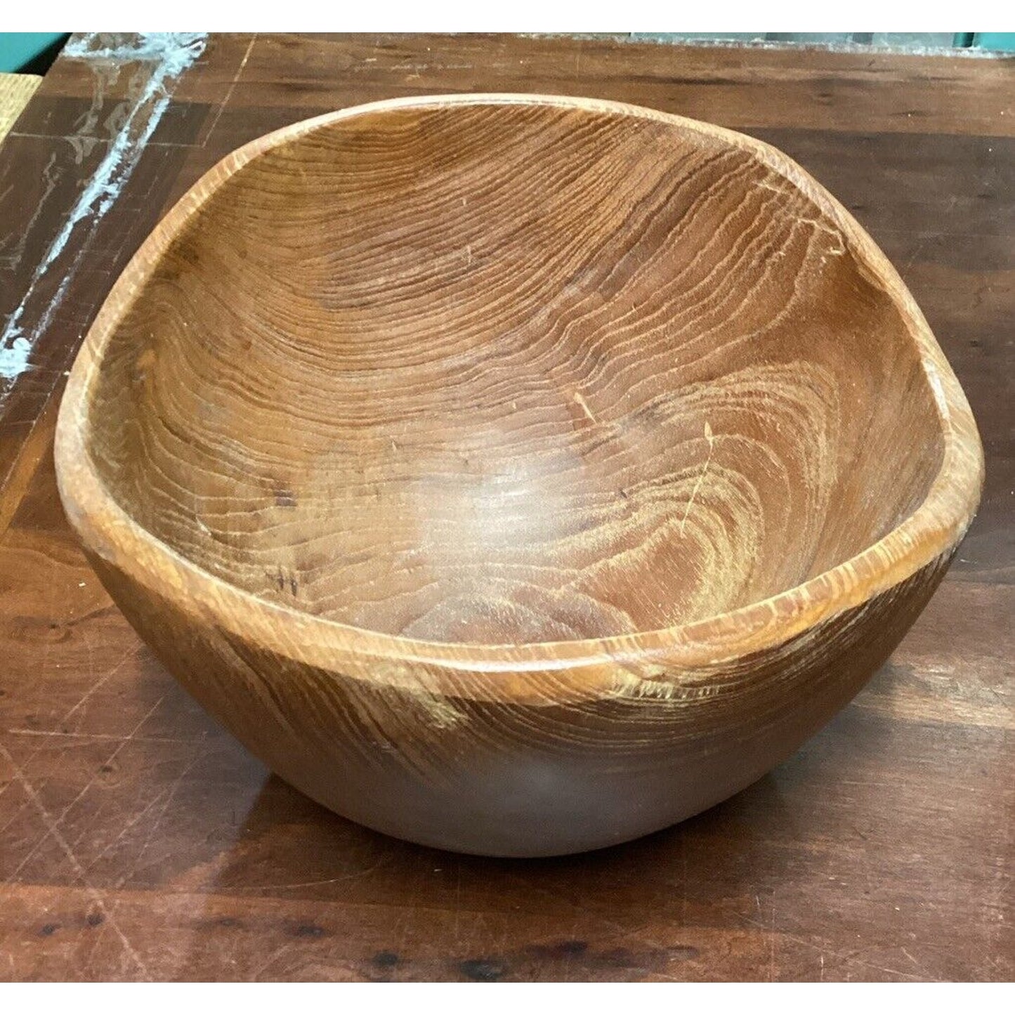 Set Of 2 Vintage Wooden Serving Salad Bowls - Medium & Large
