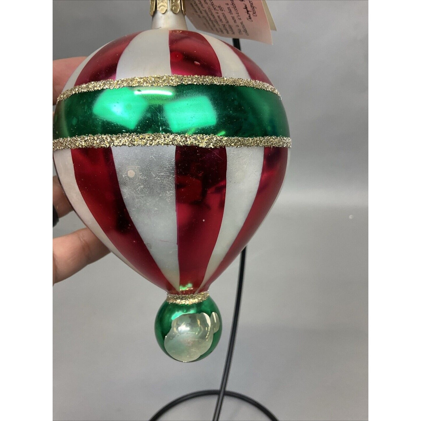 Radko Glory Abounds + Candy Striped Balloon Christmas Ornament / Damaged