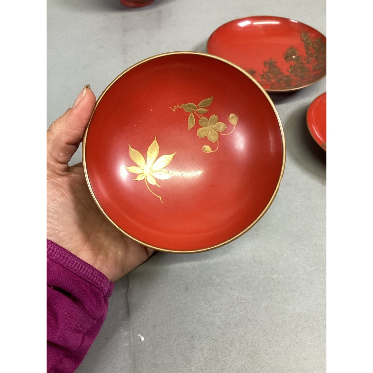 Set Of 5 Japanese Hand Painted Floral Sake Cups Bowls