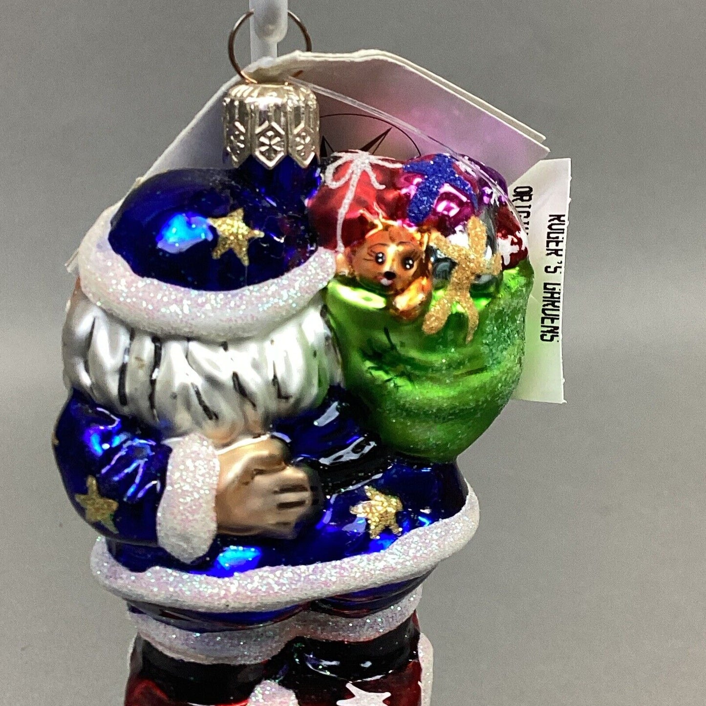 Christopher Radko 1999 Secret Santa Jr. Glitter Blue Santa W/ Tags - #999850