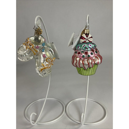 Christopher Radko Mint Confection Cupcake + Tiny Tootsies Christmas Ornaments