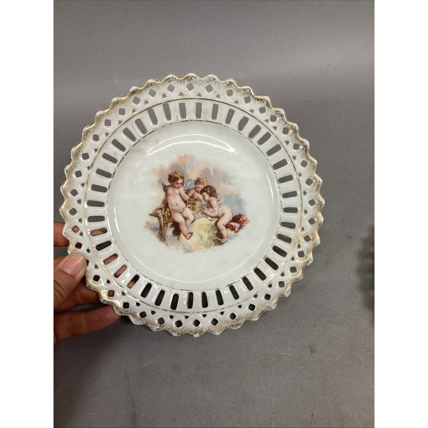 Set Of 3 Antique Cherub Scenes Decorative Plates - Circa 1900 - 7”D