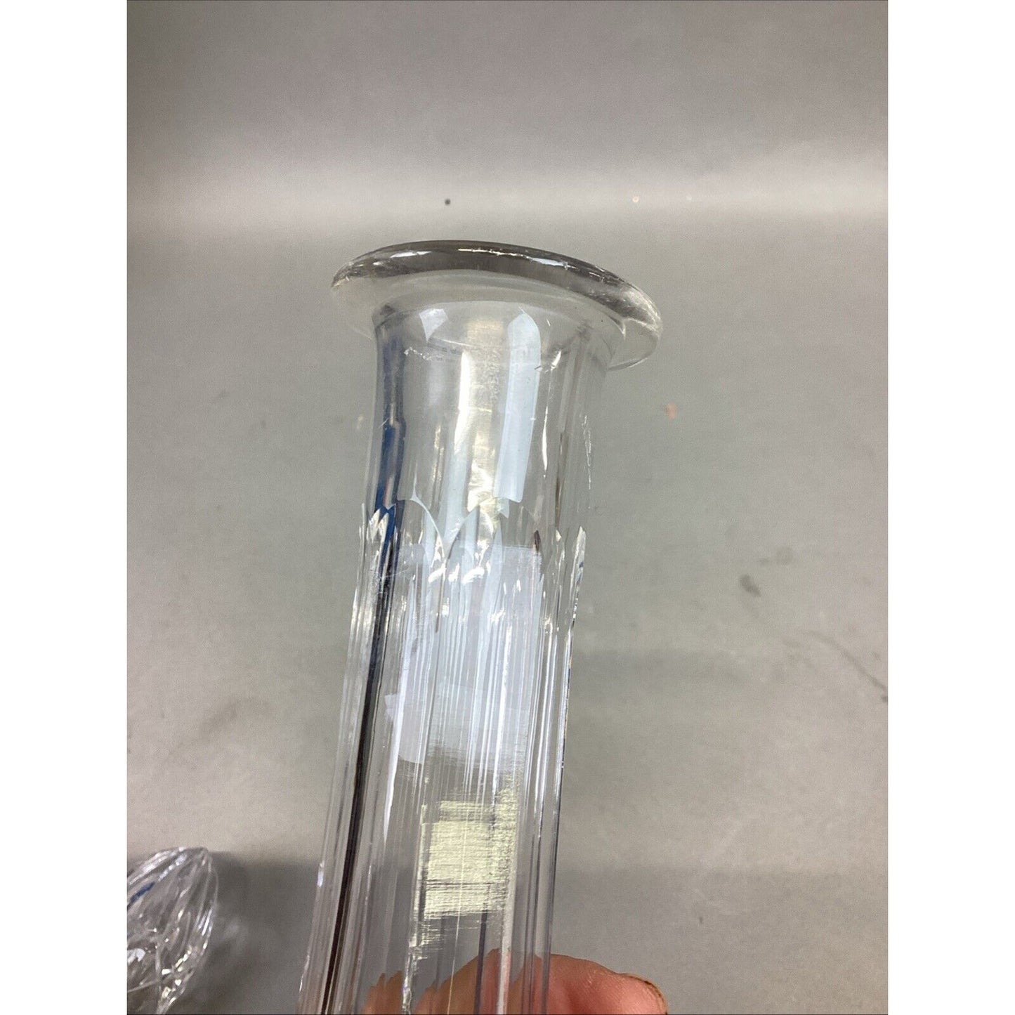 Decorative Cut Glass Decanter With Matching Stopper - 14.5”H