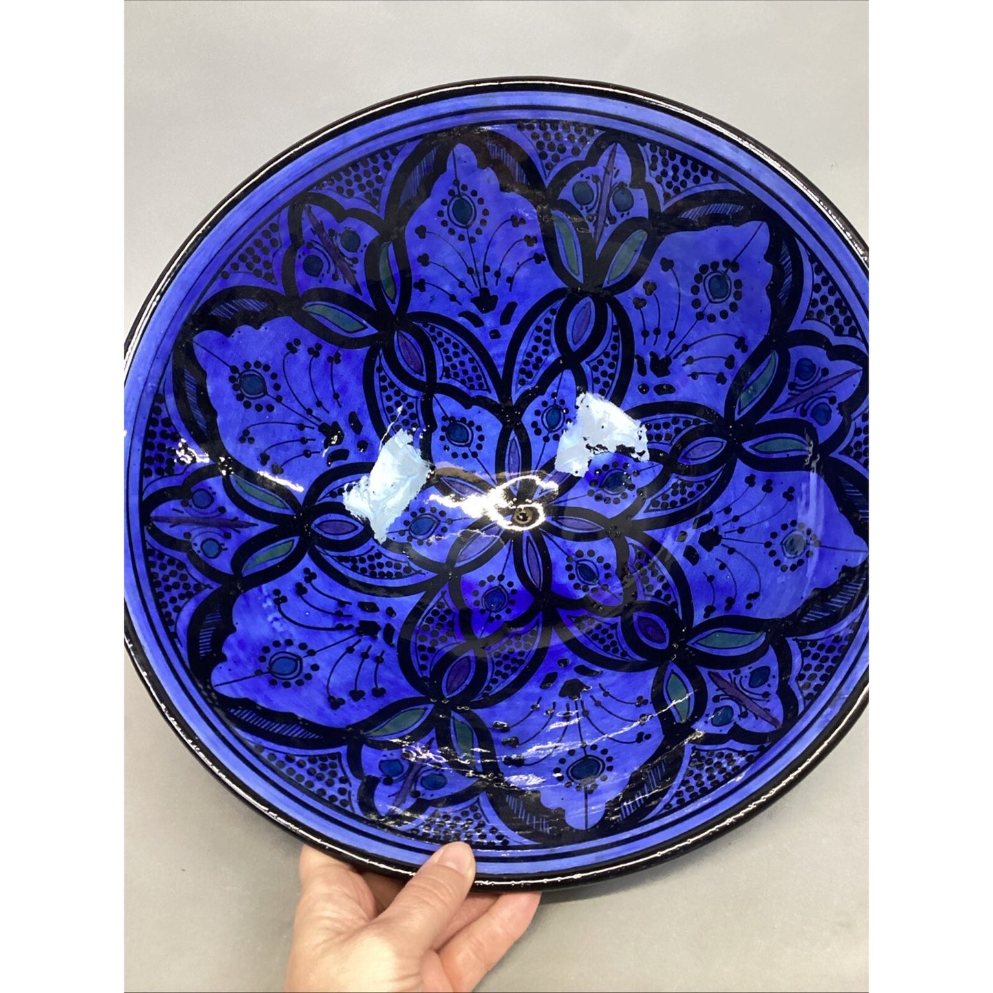 Royal Blue Handmade Hand Painted Salad Fruit Serving Bowl - 5.75”Hx14”D
