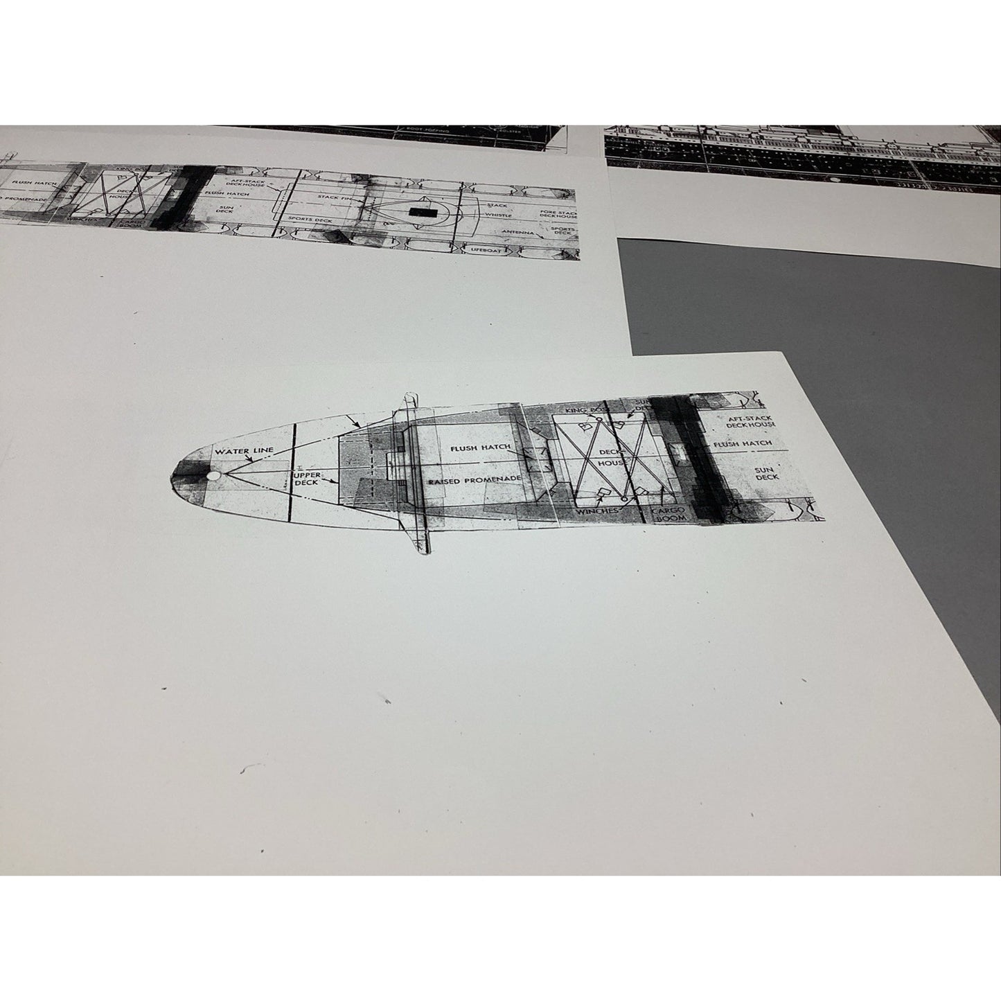 SS United States Model Ship Blue Prints - Interior/Exterior - 13 Sheets - 18x12”