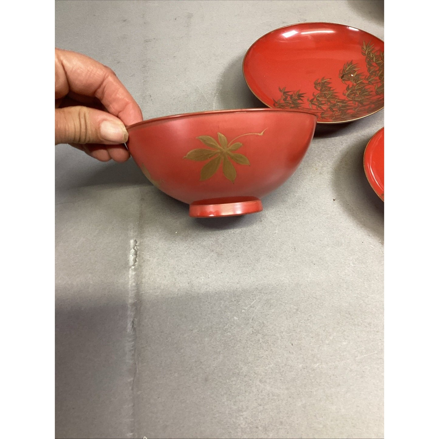 Set Of 5 Japanese Hand Painted Floral Sake Cups Bowls