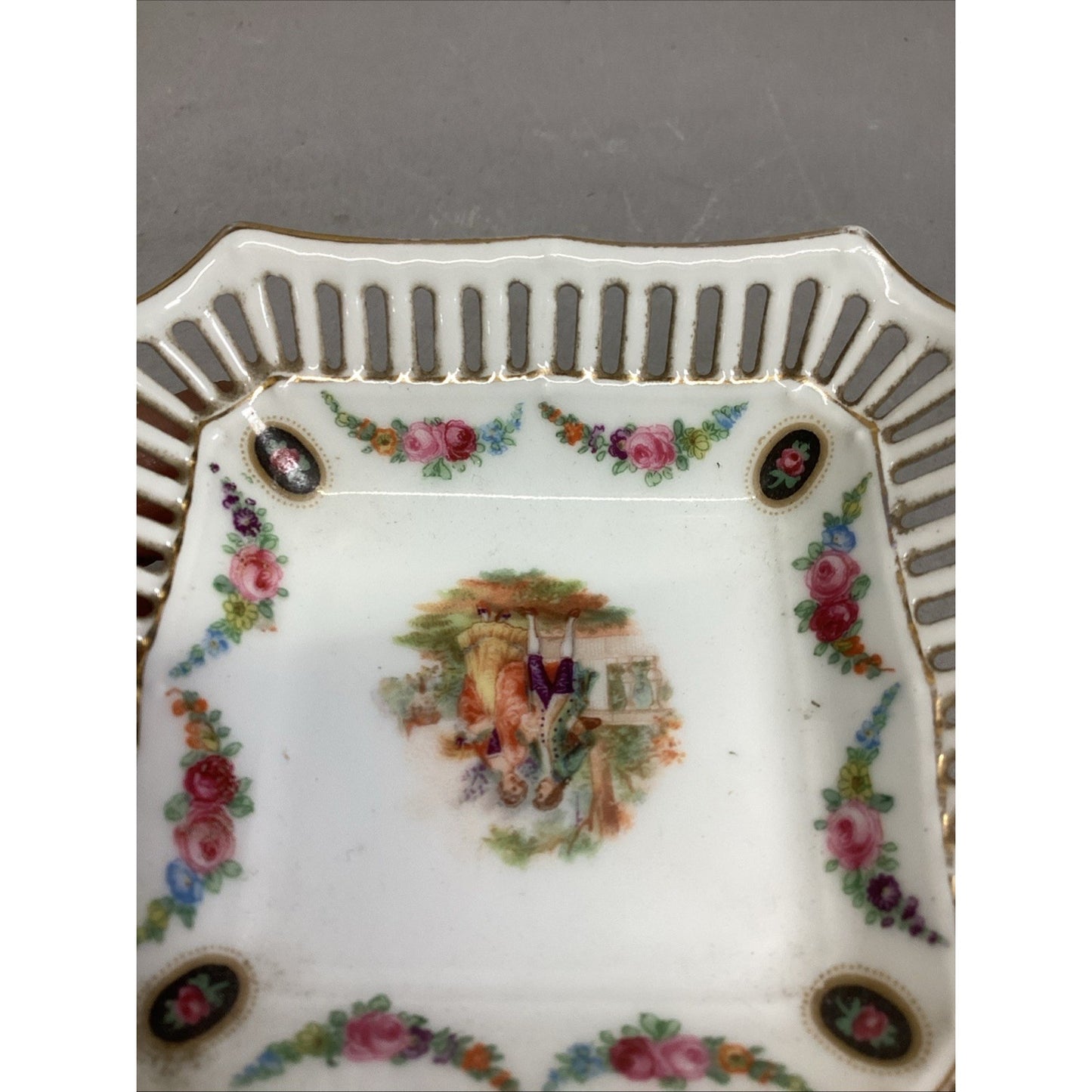 Minton Floral Toothpick Holder & Bavaria Schumann Reticulated Trinket Candy Dish