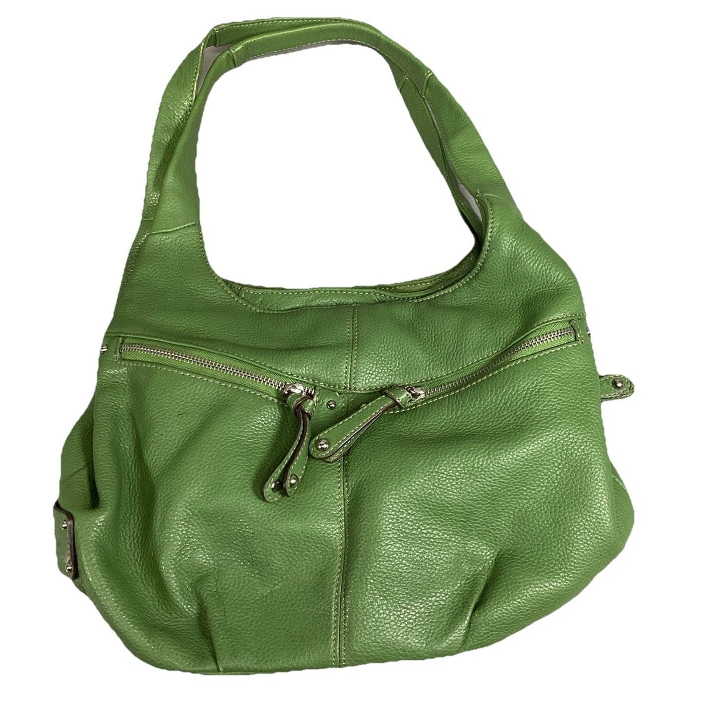 TIGNANELLO Double Handle Green Pebbled Leather Satchel Shoulder Bag Purse