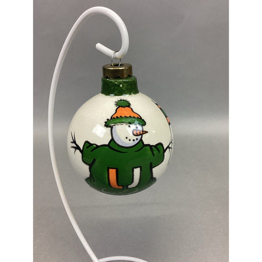 Vtg Ceramic Hand Painted Snowman w/ Club Sweatshirt & Flag Christmas Ornament