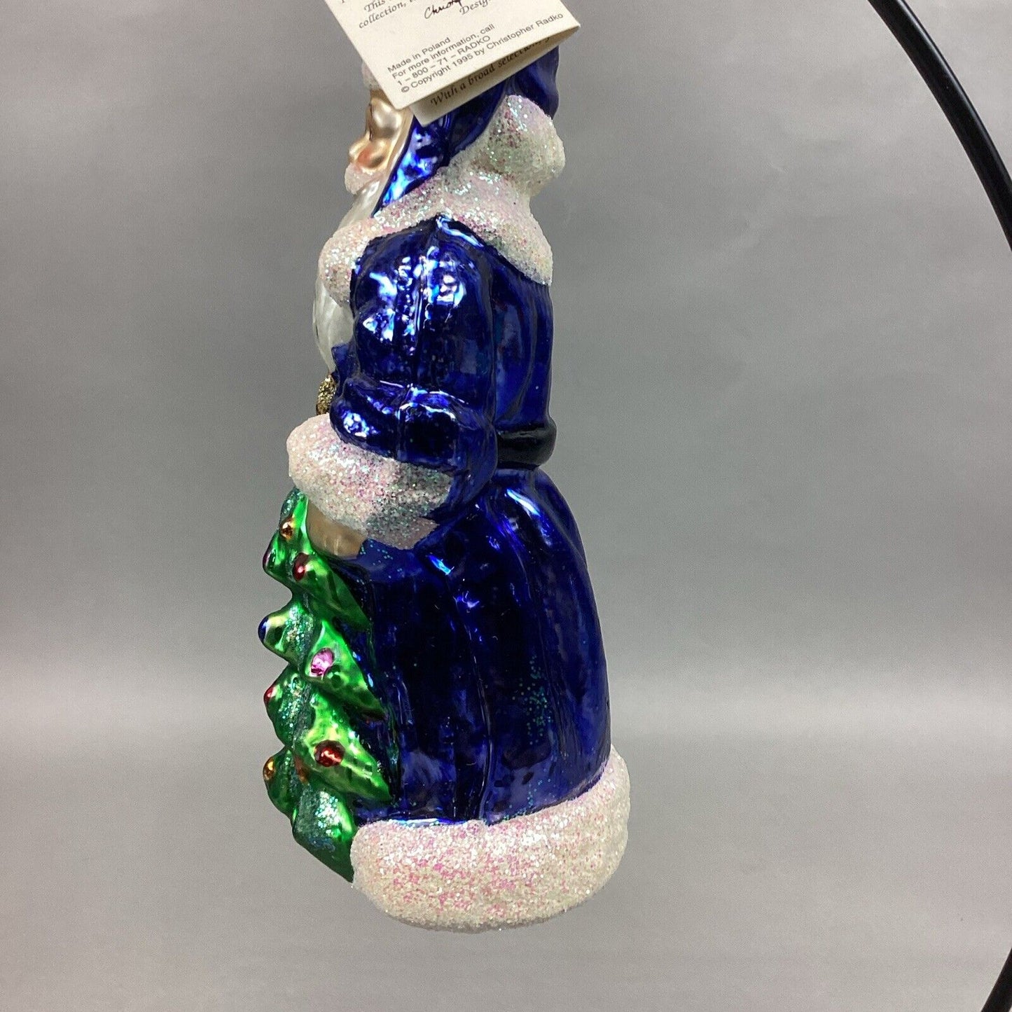 Christopher Radko Sapphire Santa Claus Glass Christmas Ornament With Tag - 7”