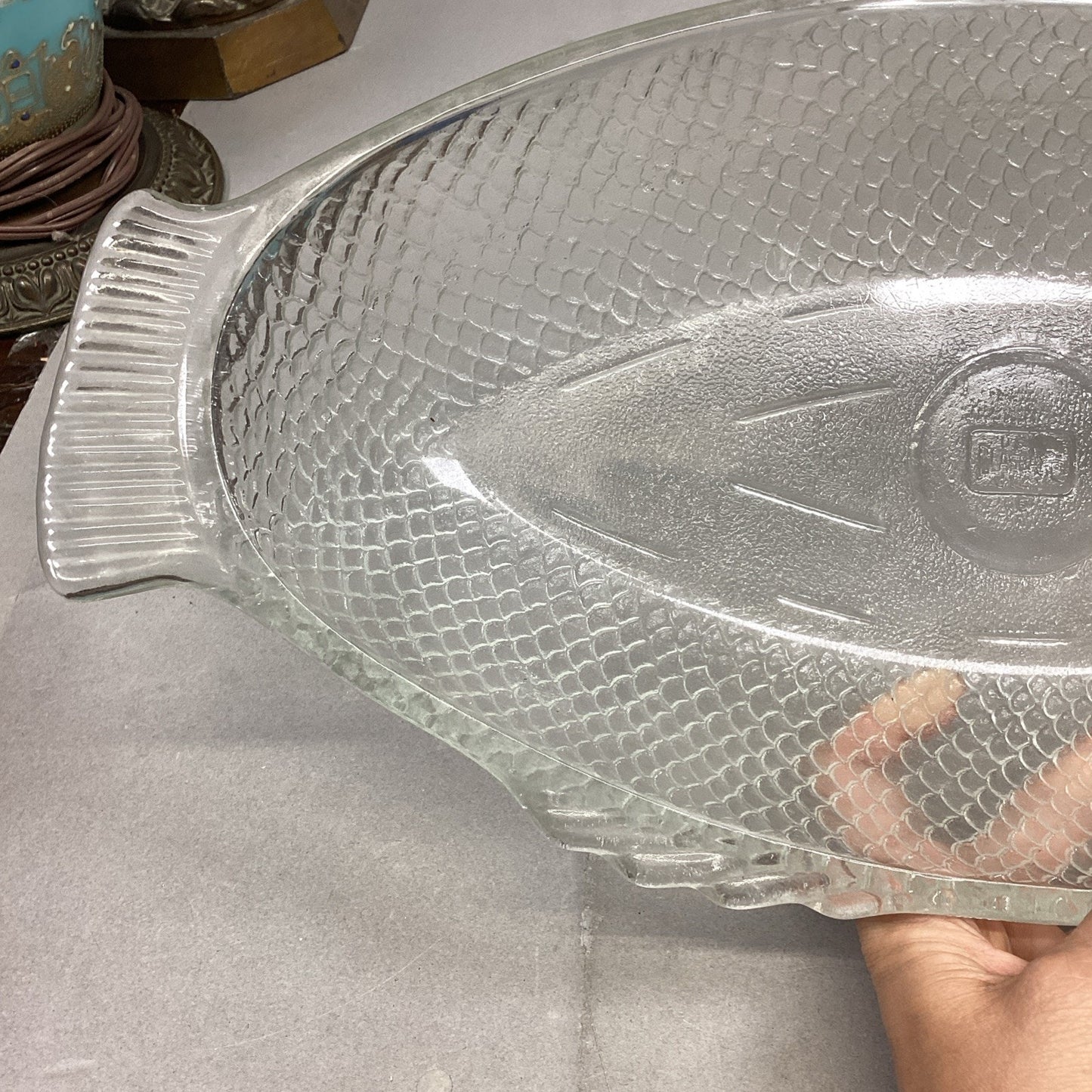 GLASSBAKE 18" Clear Glass Fish Shaped Baking Dish Platter Vintage # J141