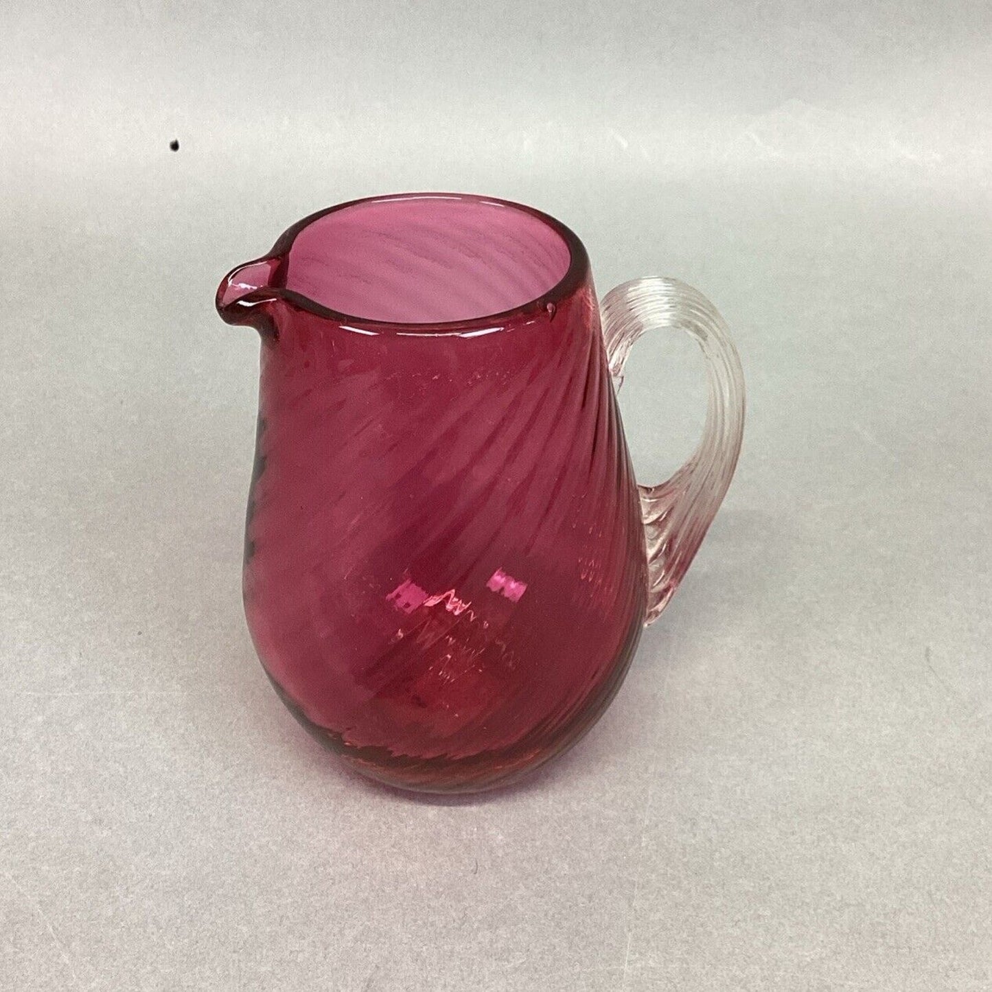 Vintage Pilgrim Cranberry Glass Applied Handle Small Pitcher - 3 7/8”H