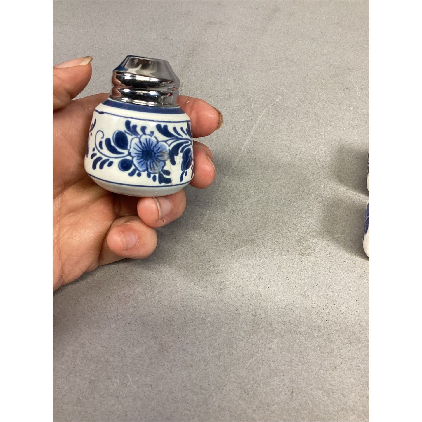 Delft Salt & Pepper Shakers W/ 4 Delft Napkin Ring Holders
