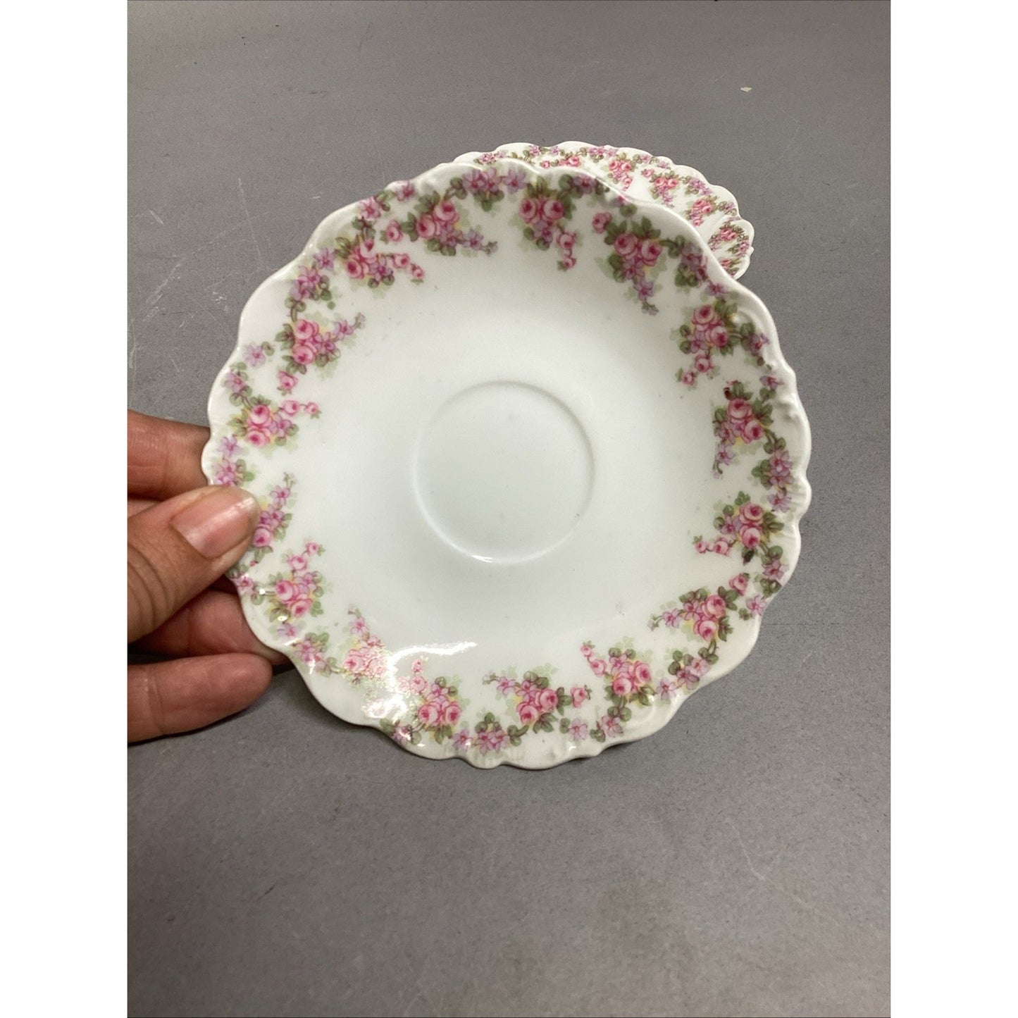 Set Of 10 Vintage Elite Works Limoges Scalloped Edge Saucers Pink Roses - 5-3/4”
