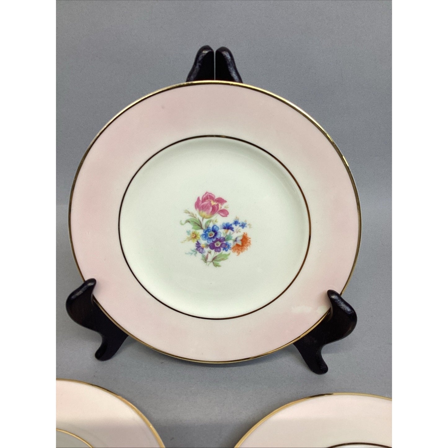 6 Vintage Aberdeen Floral 7” Salad Bread Dessert Plates with Gold Trim