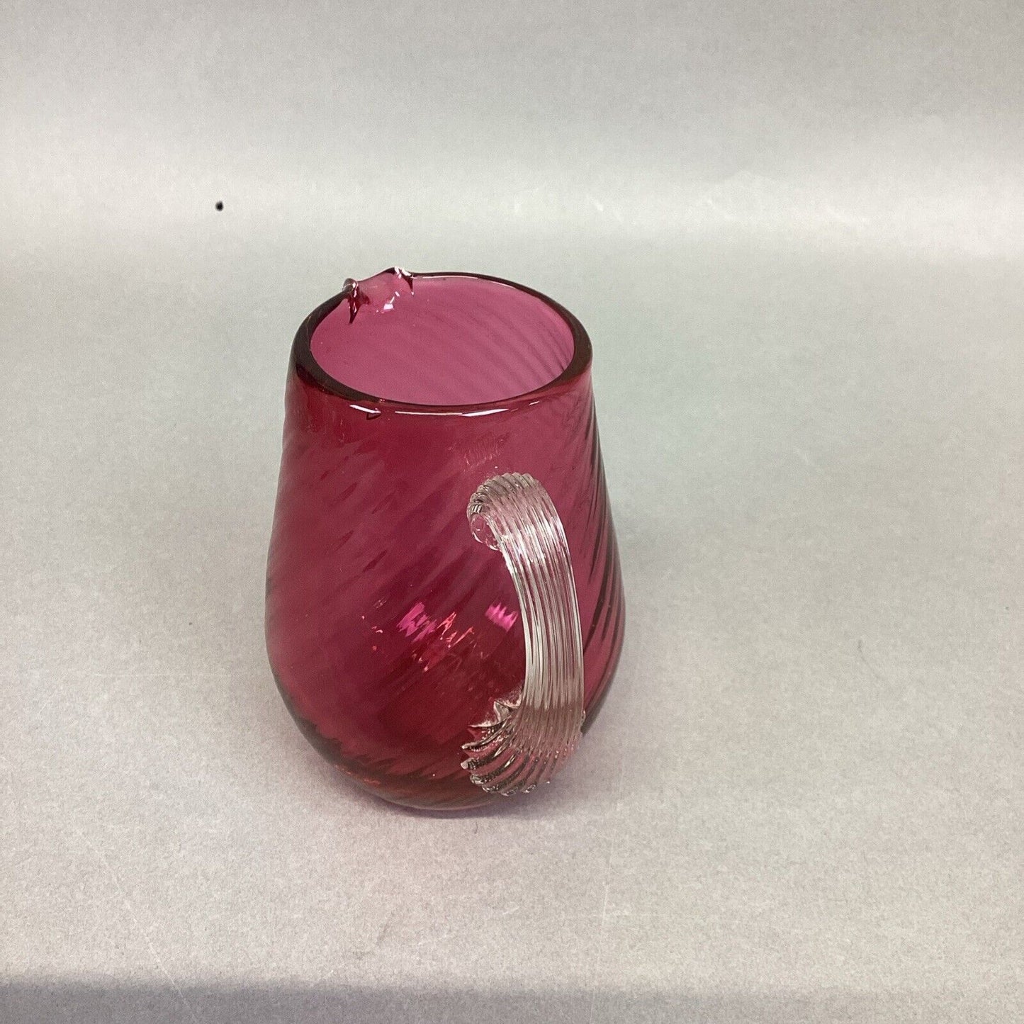 Vintage Pilgrim Cranberry Glass Applied Handle Small Pitcher - 3 7/8”H