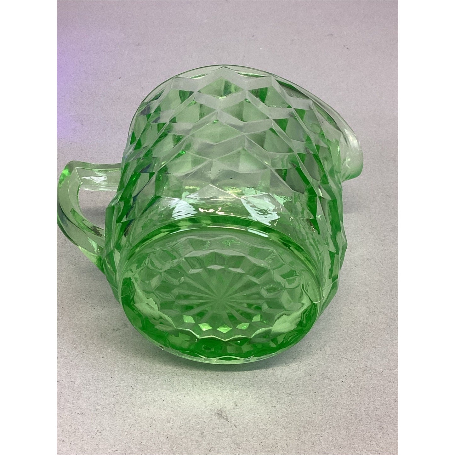 VINTAGE Green URANIUM Depression Glass Jeanette Cubist Creamer