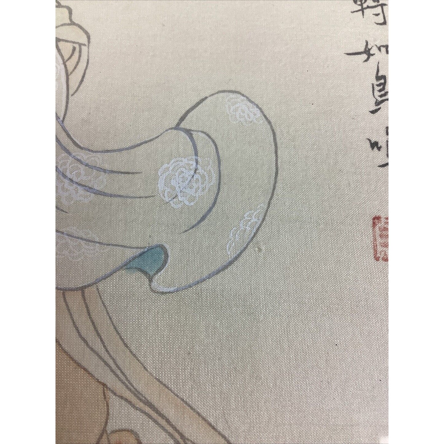 Antique Chinese Watercolor Painting On Silk - Girl Playing Flute
