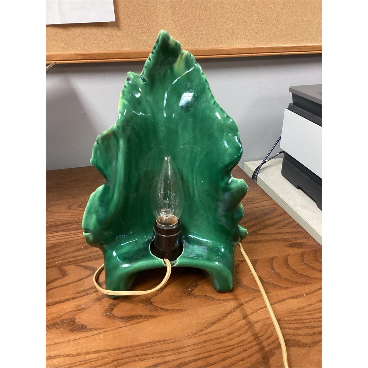 Phil-Mar MCM Green Glaze Ceramic Leaf Tropical TV Lamp - Tested & Works - Rare