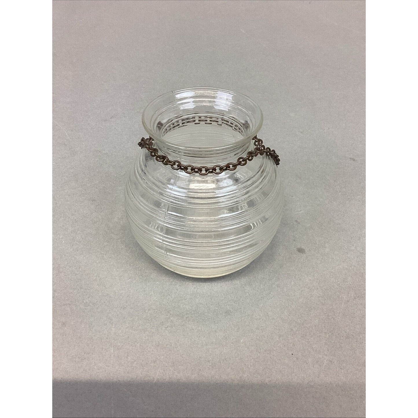 Vintage Clear Depression Glass Small Ribbed Bee Hive Vase With Chain - 3”