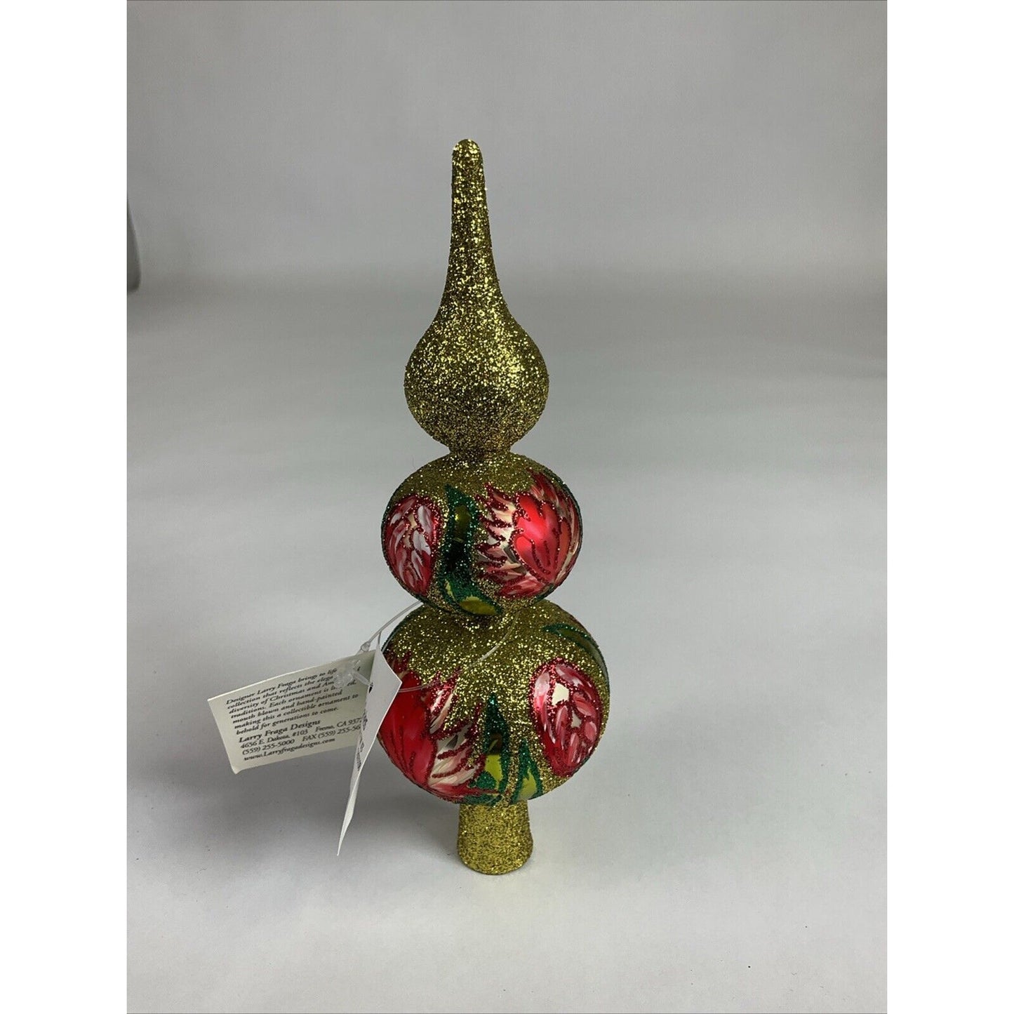 Vintage Larry Fraga Gold Glass Christmas Tree Topper Ornament Spring Pop Up