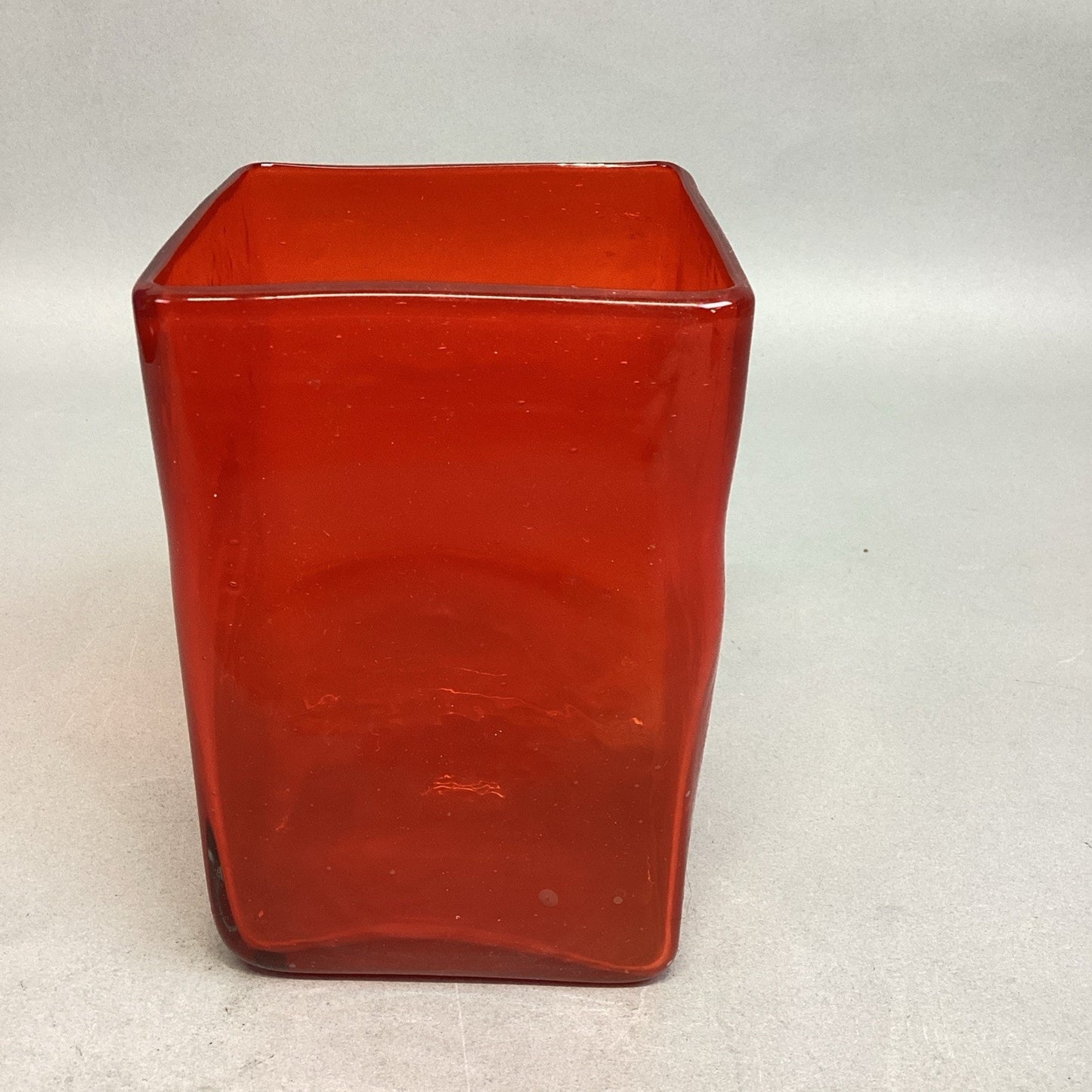 Decorative Burnt Orange Square Glass Cube Candle Holder Vase - 6”Hx4”D