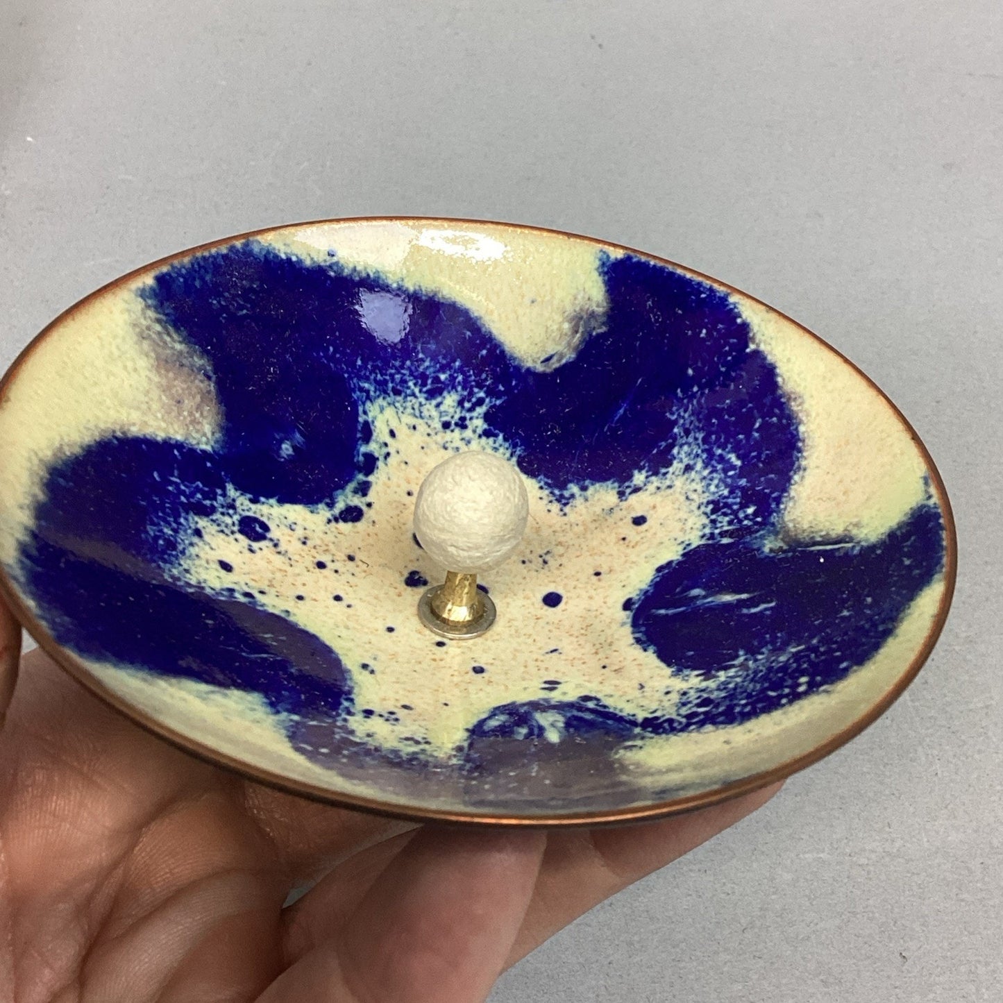 Vintage MCM Copper Enameled Dish & 2 Candle Holders By E. Krage - Norway