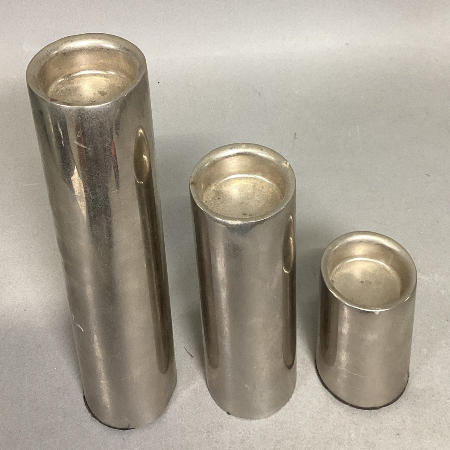 Set Of 3 Silver Plated Candle Holders - 7.5, 5, & 2.75”H