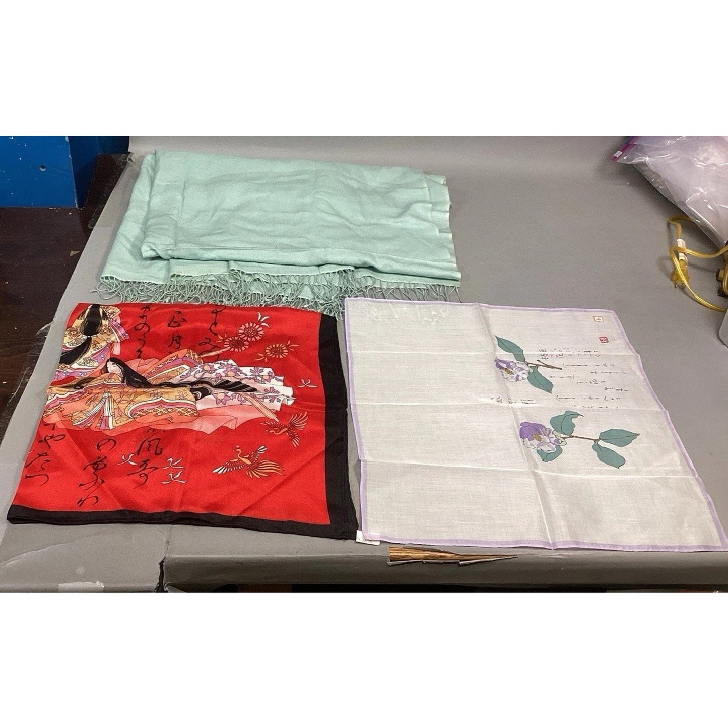 Set Of 2 Women’s Scarves And 1 Purple Flower Handkerchief
