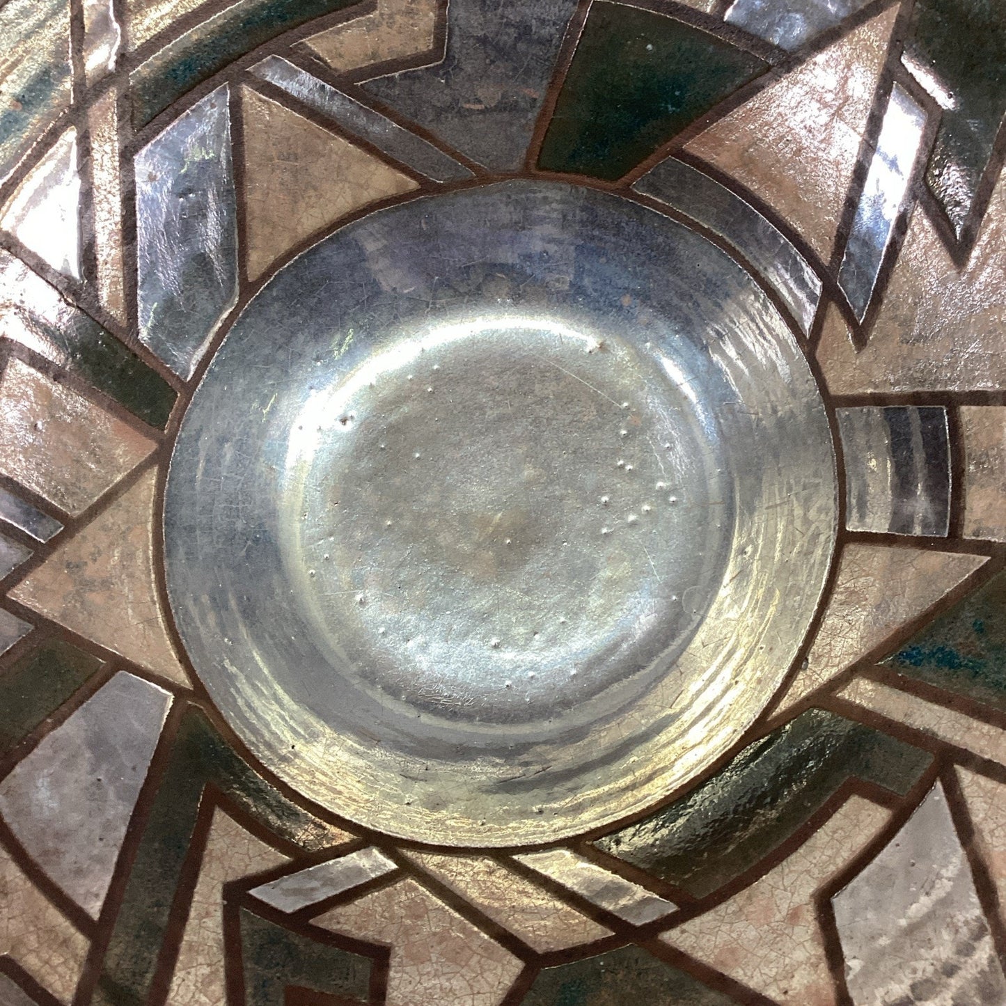 Handmade Pottery Large Geometric Shape Salad Or Fruit Bowl - 13”D