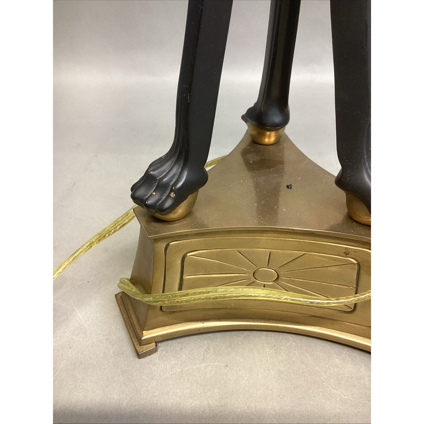 Vintage Neoclassical Brass Lions Heads And Claws Heavy Lamp - No Lampshade