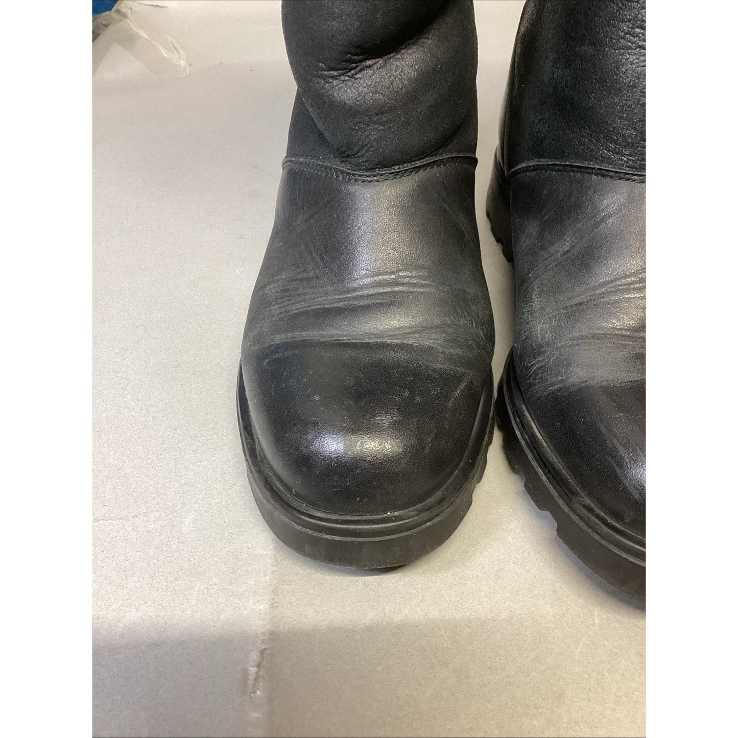 LA CANADIENNE Betty Black Genuine Shearling Fur Lined Mid Calf Boots - 8M