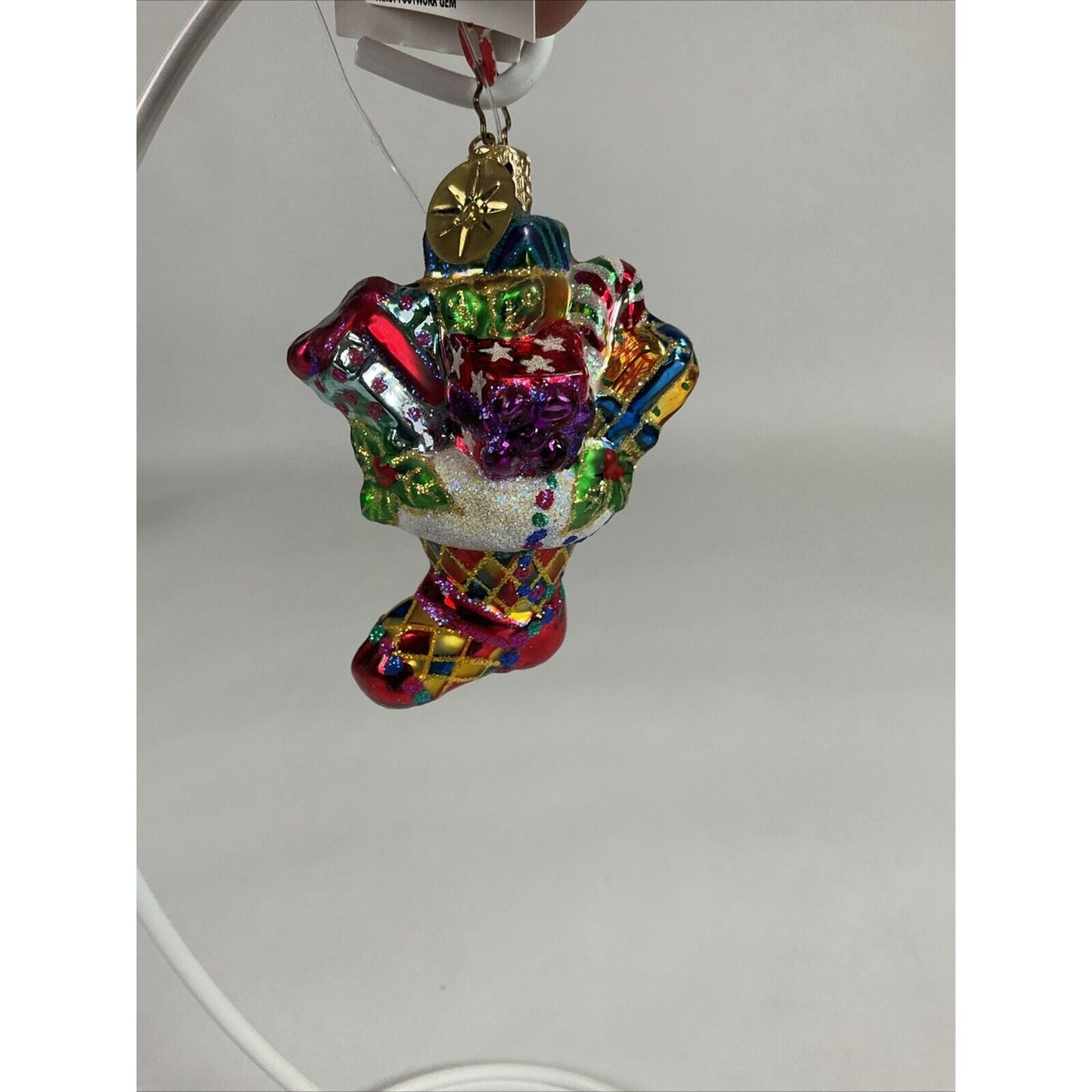 Christopher Radko Fancy Footwork Gem Stocking Stacked With Presents Ornament