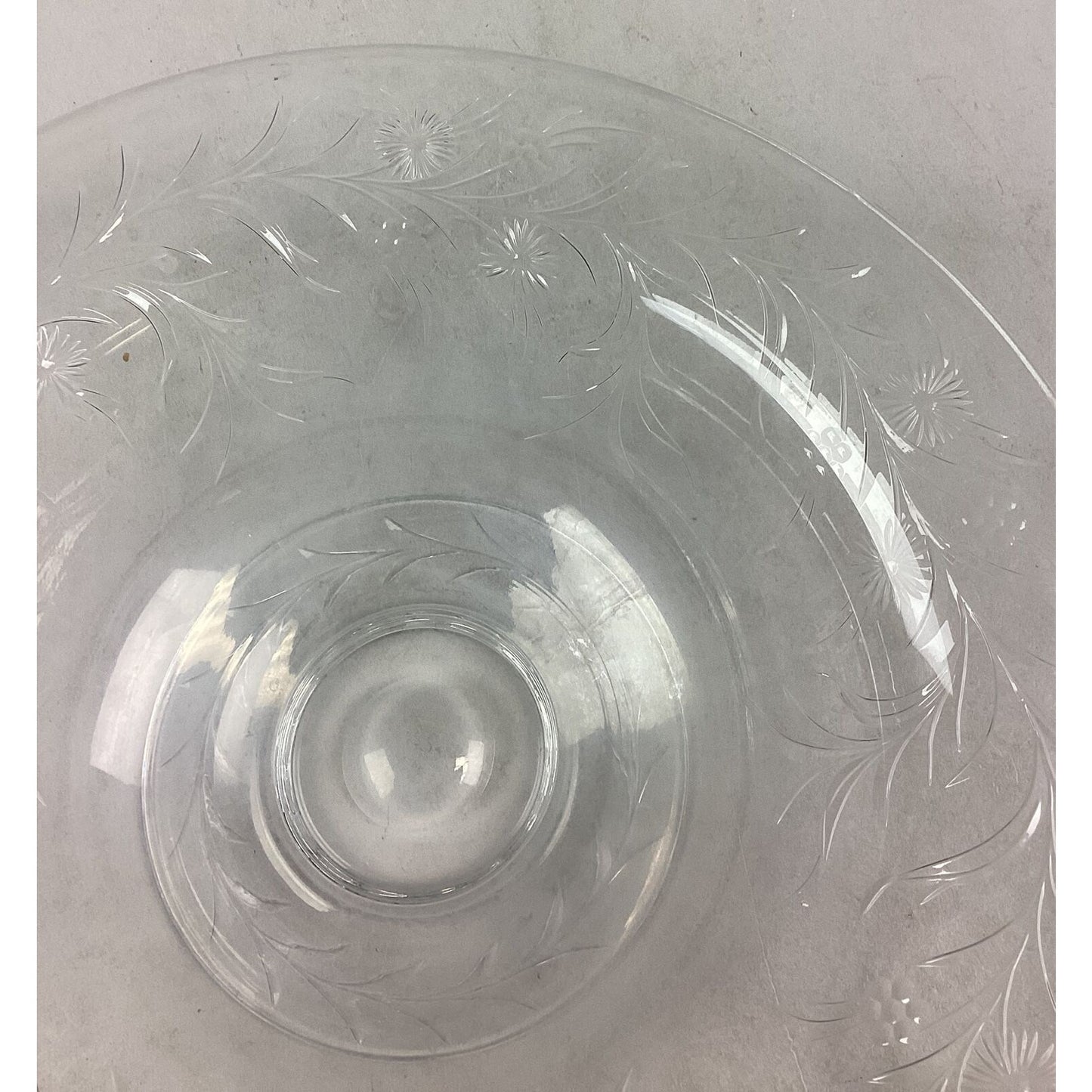 Large Vintage Glass Floral Salad Serving Bowl - 12”D