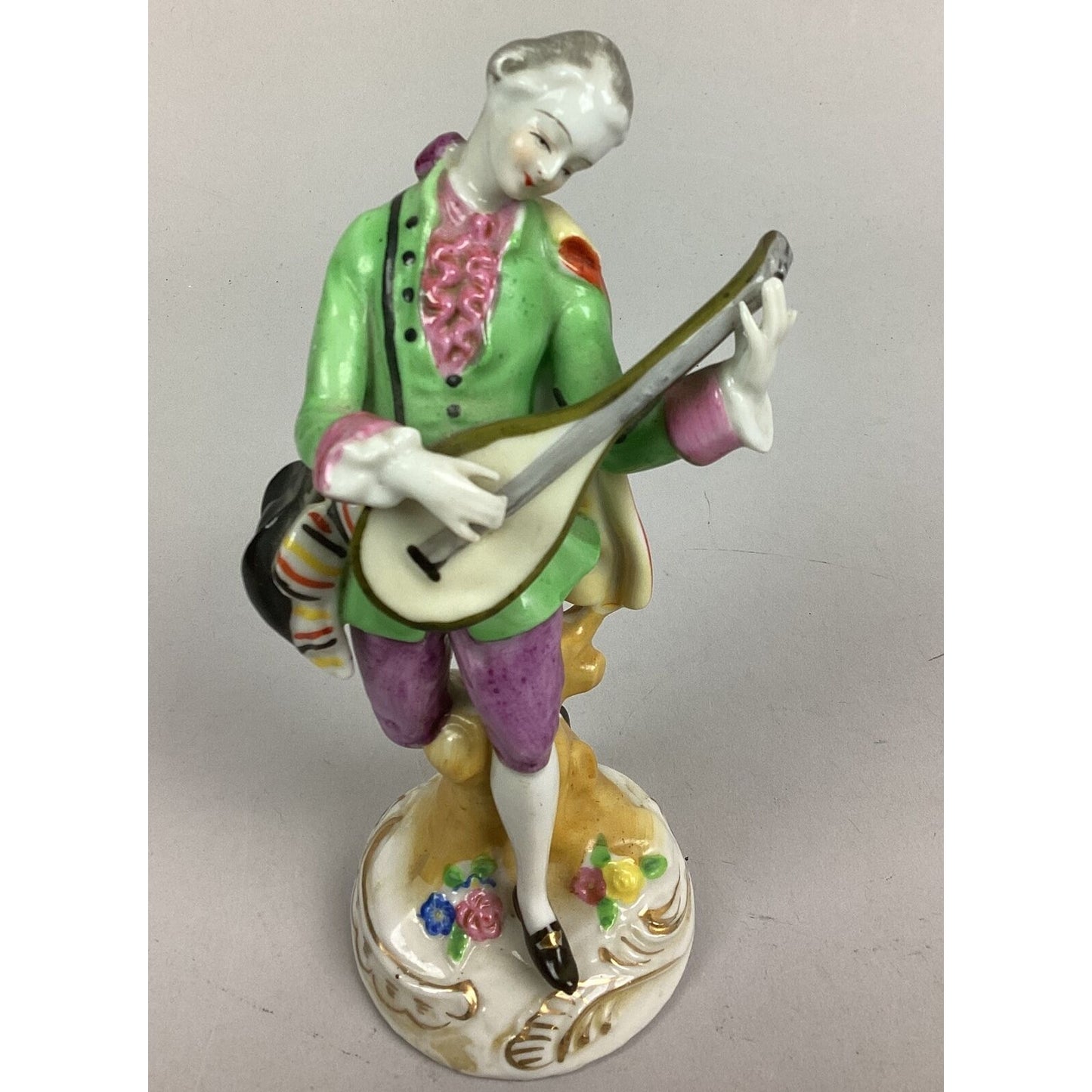 Antique Victorian Man Playing Mandolin Figurine - 6.5”