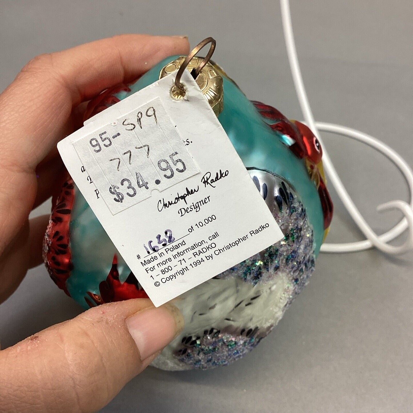 Christopher Radko Three French Hens 12 Days Of Christmas Glass Ornament W/ Tag