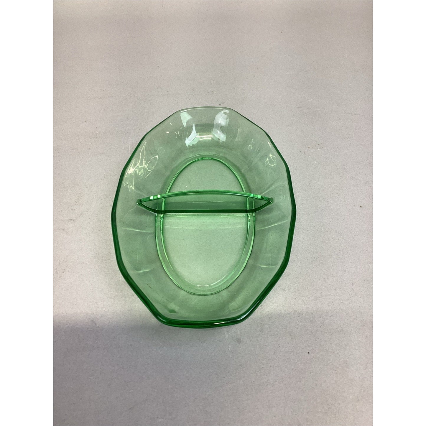 Vintage Green Uranium Elegant Glass Relish, Candy, Nut Dish