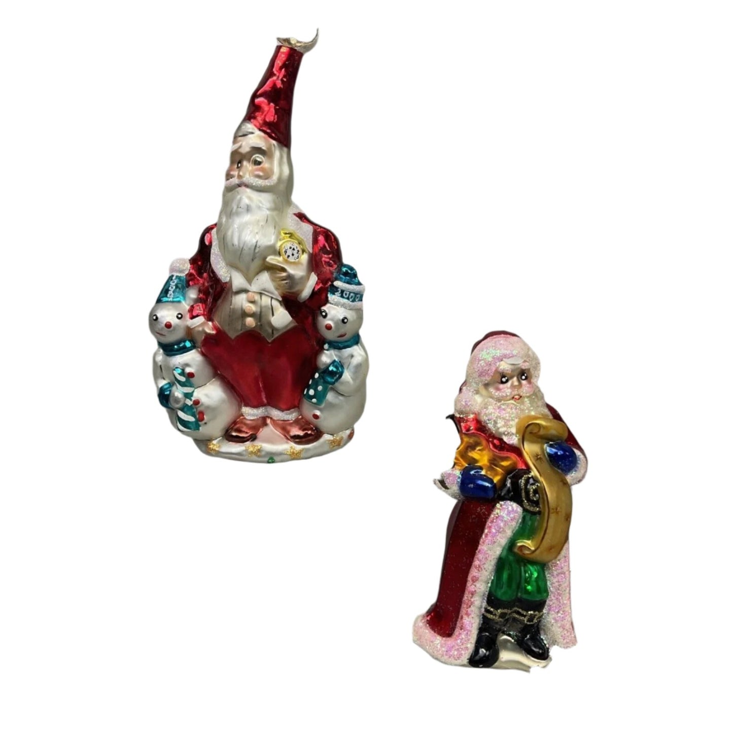 Radko Saks 5th Ave Santa Millenium + Santa List Christmas Ornaments / Damaged
